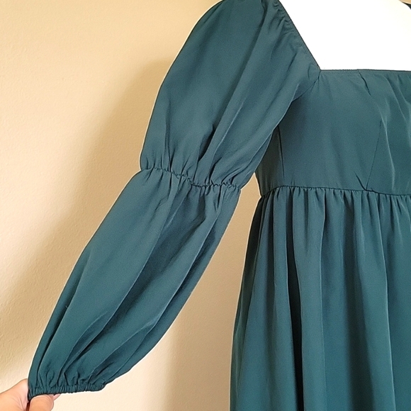 Exlura Green Square Neck Puff Sleeve A-Line Mini Dress - Size Small - Picture 4 of 9